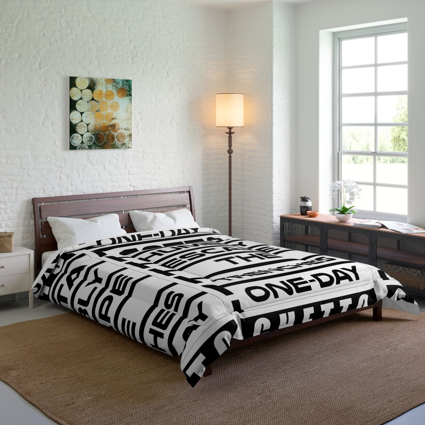 G.H.E.T.T.O. Urban Escape Comforter - Ghetto One-Day Trenches Cozy Blanket, Hip Hop Bedroom Decor, Motivational, Street Style Bedding