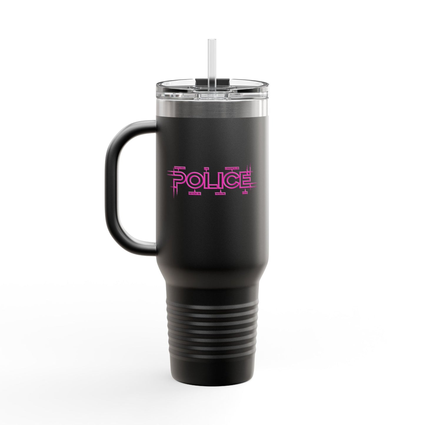 P.O.L.I.C.E. (Professional Officer of Law Improving Communities on Earth) Stylish Insulated Travel Mug, 40oz – Perfect for On-the-Go Hydration, Law Enforcement, Commuters, Coffee Lovers, Summer Travels, Gift for Him/Her