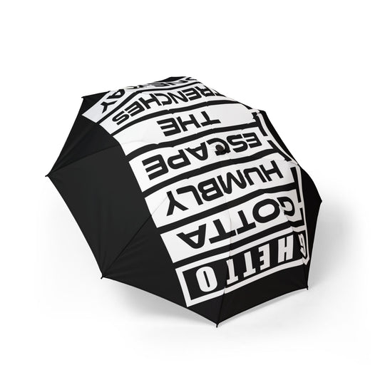 G.H.E.T.T.O. Foldable Umbrella — Bold Black & White Street Sign Design (Semi‑Automatic)