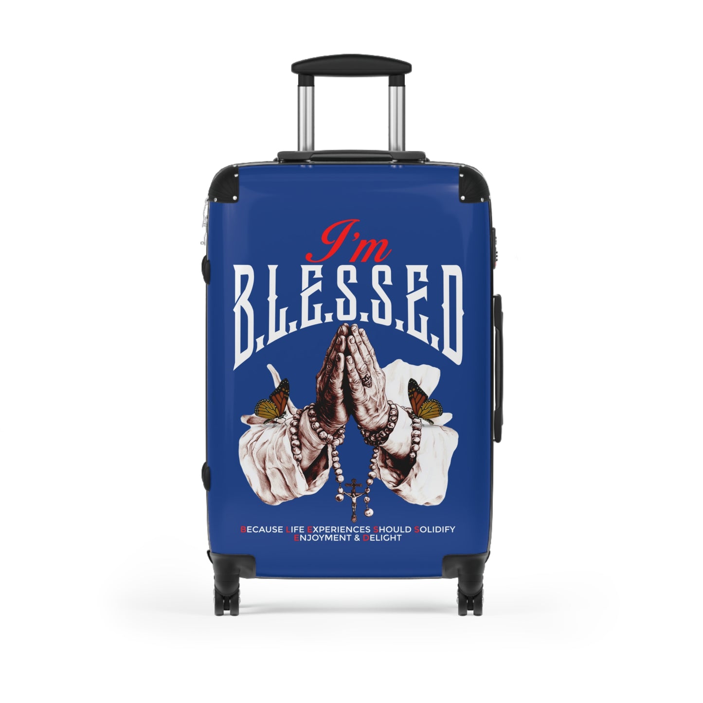 Blessed Travel Suitcase, Inspirational Luggage, Prayer Hand Design, Perfect Gift for Travelers, Positive Vibes, Vacation Essentials