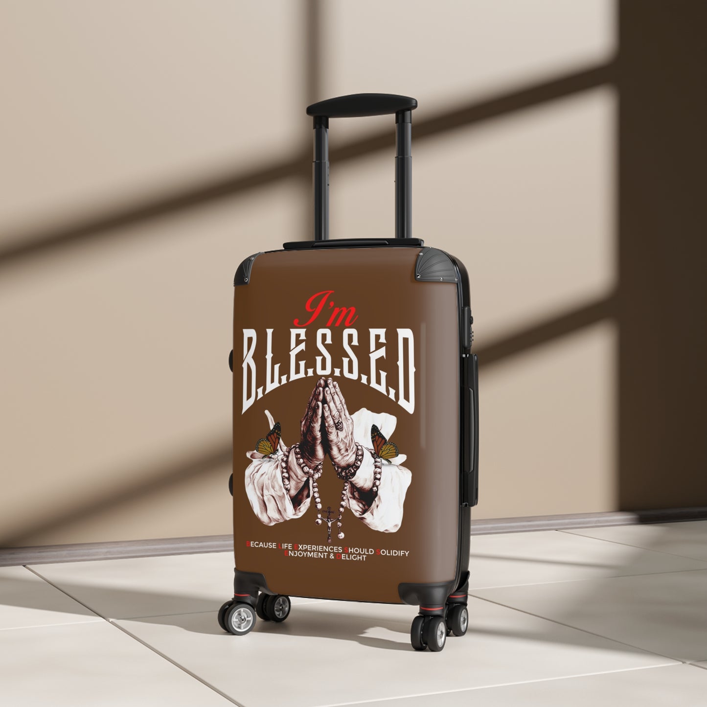 Blessed Suitcase - Travel Luggage, Inspirational Bag, Unique Gift for Travelers, Blessed Quote Design, Airport Ready