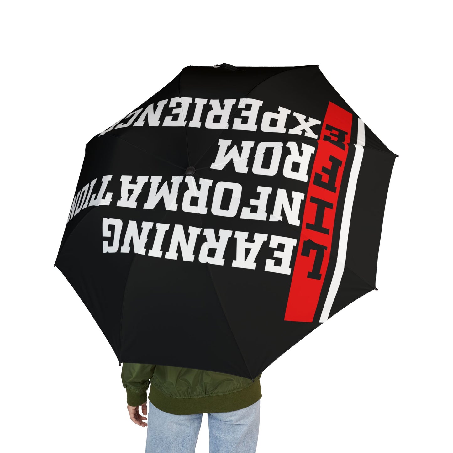 Foldable Umbrella — "Learning From Performance" Bold Black Compact Travel Umbrella