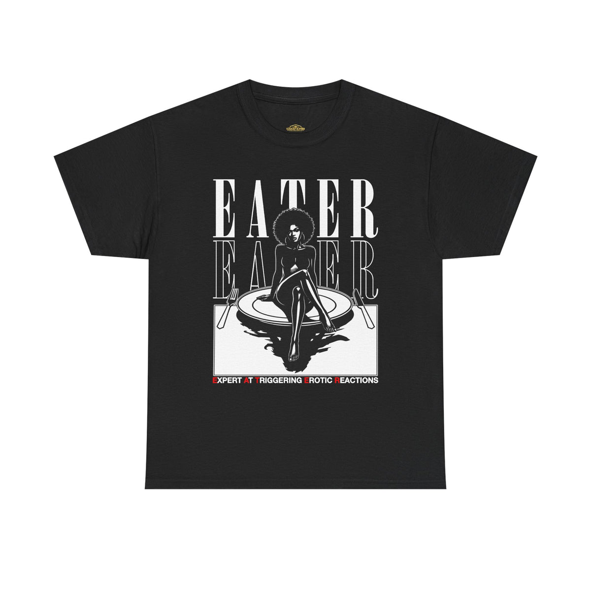 EATER Graphic Tee — Retro Femme Silhouette Plate Illustration
