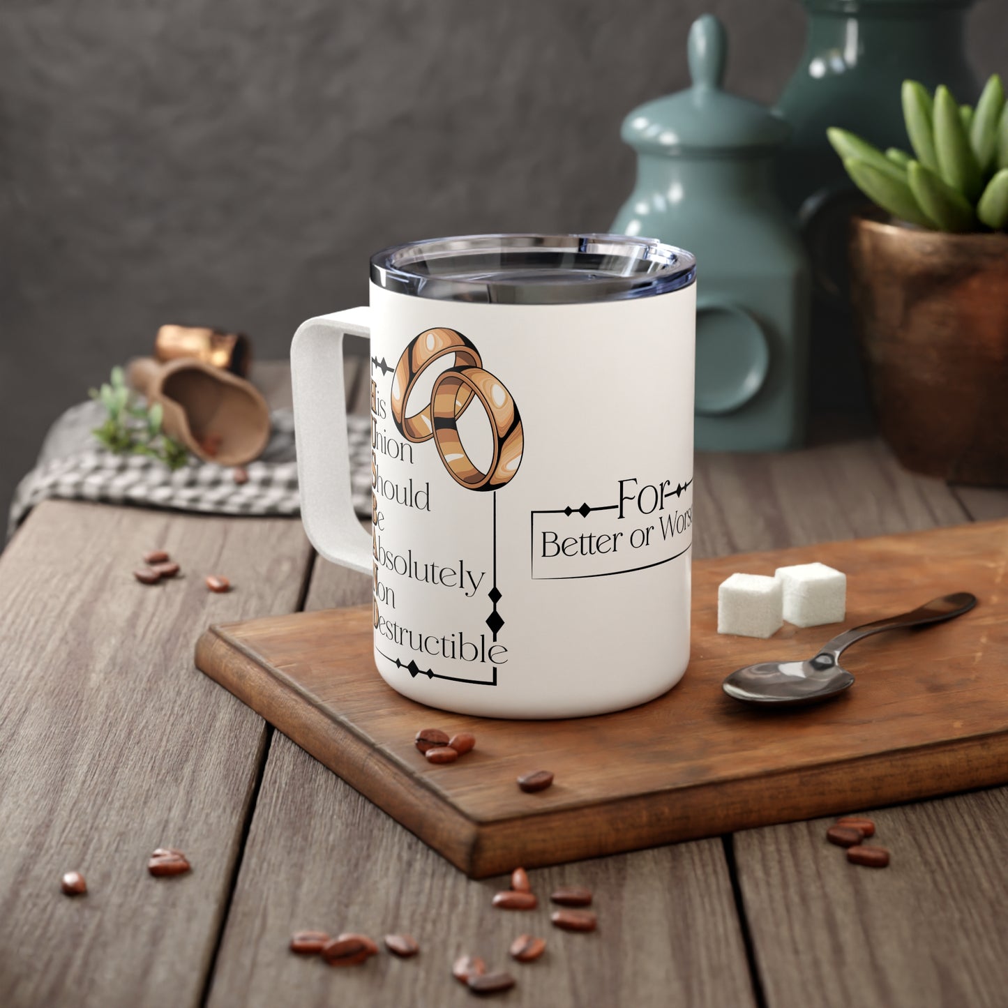 H.U.S.B.A.N.D. (His Union Should Be Absolutely Non Destructible) Insulated Coffee Mug with Love Quotes, Romantic Gift for Couples, Wedding Gift, Anniversary Present