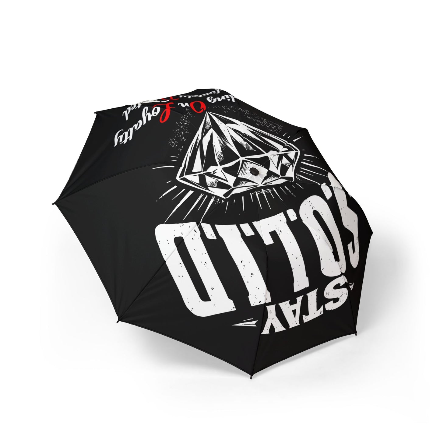 Foldable Umbrella — 'Stay Solid' Diamond Graphic Compact Rain Umbrella
