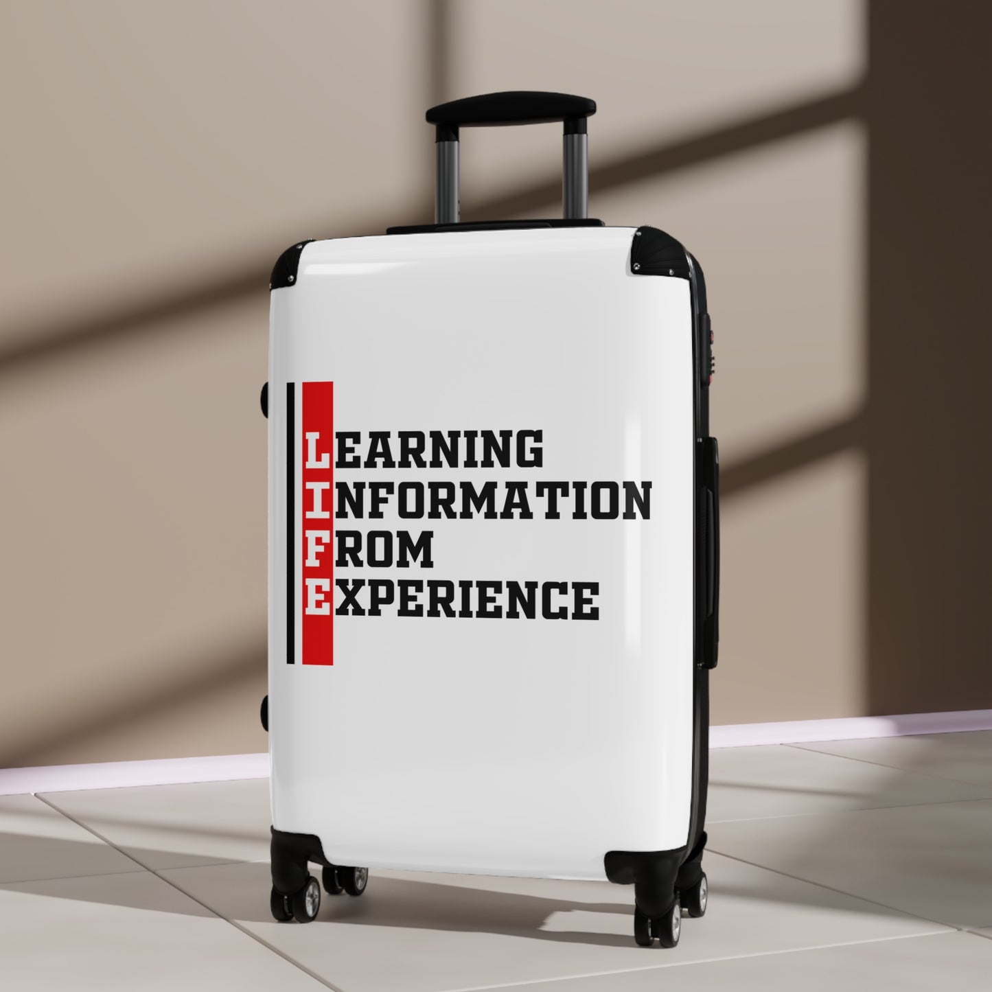 L.I.F.E (Learning Information From Experience) Inspirational Suitcase for Travelers, Durable Luggage for Life Experiences, Travel Accessories, Perfect Graduation Gift, Adventure Ready
