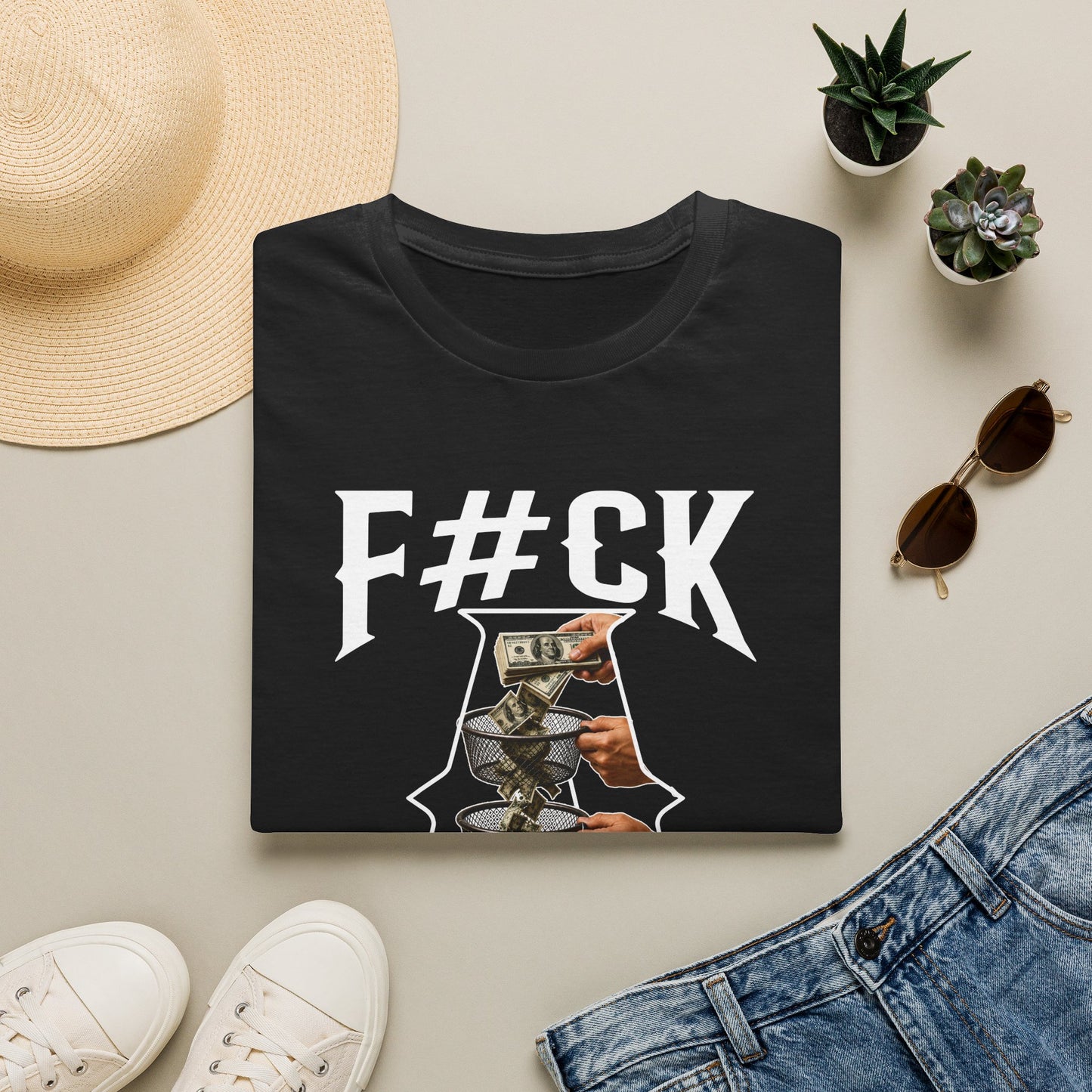 Graphic Tee — “F#CK Job” Anti-Work Money Stack T-Shirt