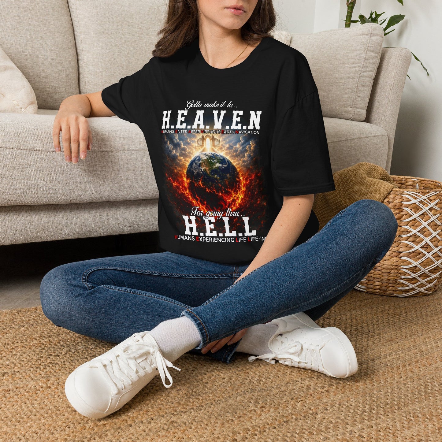 Heaven vs. Hell Graphic T-Shirt — 'Gotta Make It to Heaven' Earth Design