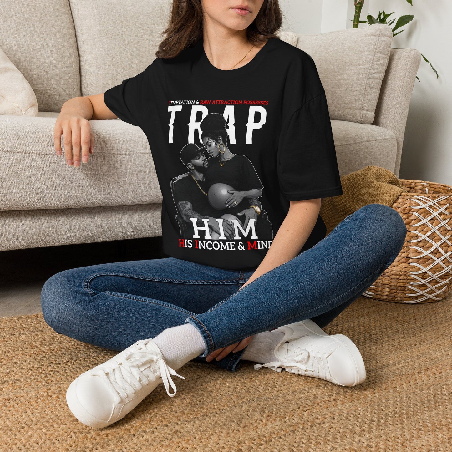 Trap Him Graphic T-Shirt — 'Trap: His Income & Mind' Urban Couple Streetwear