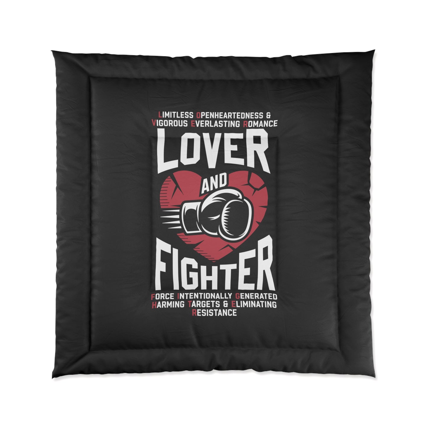 L.O.V.E.R. & F.I.G.H.T.E.R. Comforter | Motivational Bedding, Sports Themed Decor, Gift for Boxing Fans, Home Decor, Man Cave Essentials