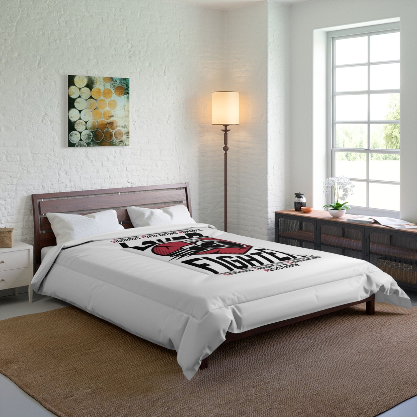 L.O.V.E.R. and F.I.G.H.T.E.R. Comforter, Cozy Bedspread for Mixed Martial Arts Fans, Perfect Gift for Holidays, Home Decor for Fight Lovers