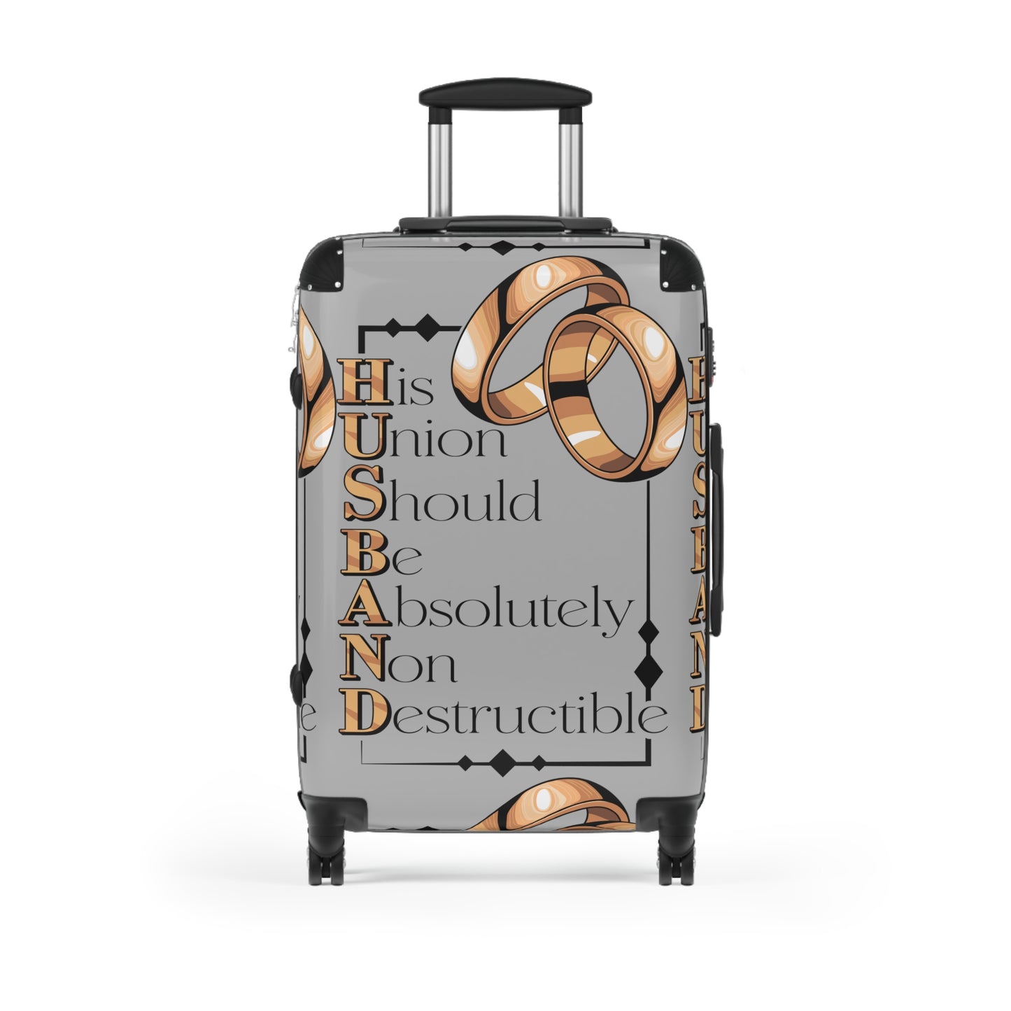 H.U.S.B.A.N.D. Travel Suitcase with Inspirational Quote: Perfect Wedding Gift, Honeymoon Accessory, Luggage for Couples, Engagement Travel Case