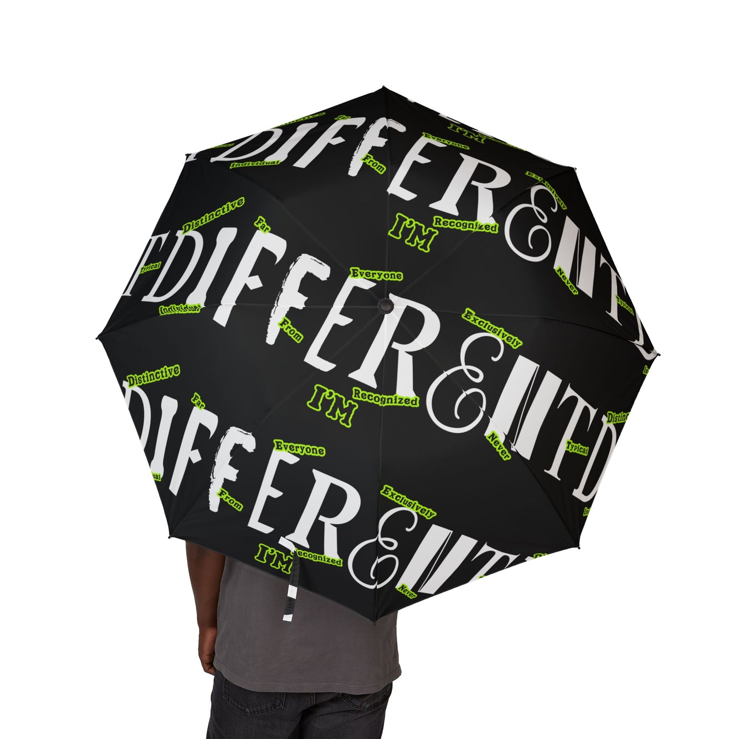 I'M D.I.F.F.E.R.E.N.T. Foldable Semi-Automatic Umbrella — Bold 'Certified' Typography Design