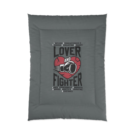 L.O.V.E.R. and F.I.G.H.T.E.R. Comforter, Cozy Bedding for Sports Fans, Gift for Athletes, Home Decor for Fighters, Motivational Decor