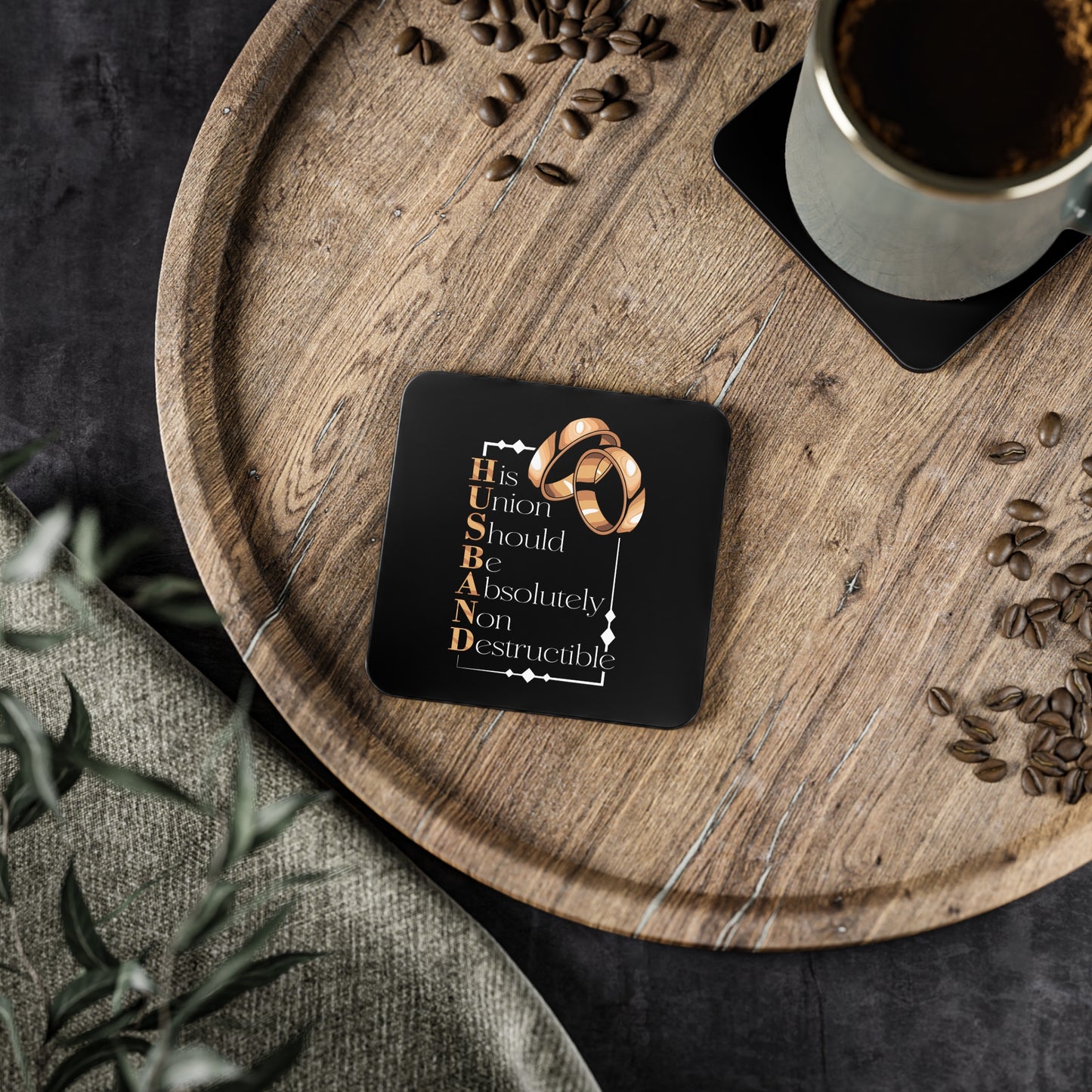 Husband Wedding Rings Coaster — 'His Union Should Be Absolutely Non Destructible' Drink Coaster