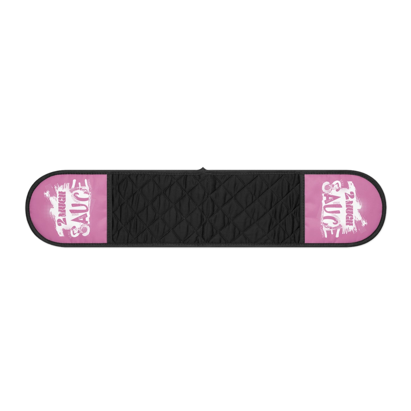 2 Much Sauce Oven Mitts - Pink "Sauce" Double Pot Holder (Long Quilted Handle Cover)