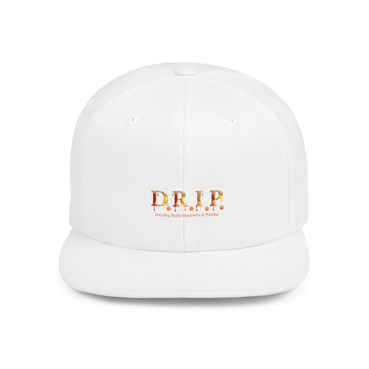 D.R.I.P. Flat Bill Snapback Hat, Trendy Streetwear Cap, Cool Graphic Hat for Hip Hop Fans, Summer Accessory, Fashion Statement