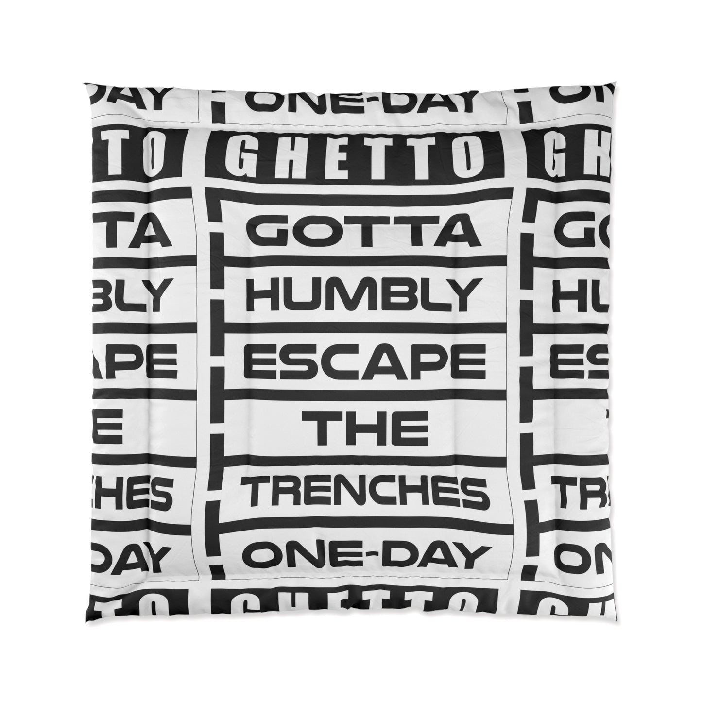 G.H.E.T.T.O. Urban Escape Comforter - Ghetto One-Day Trenches Cozy Blanket, Hip Hop Bedroom Decor, Motivational, Street Style Bedding