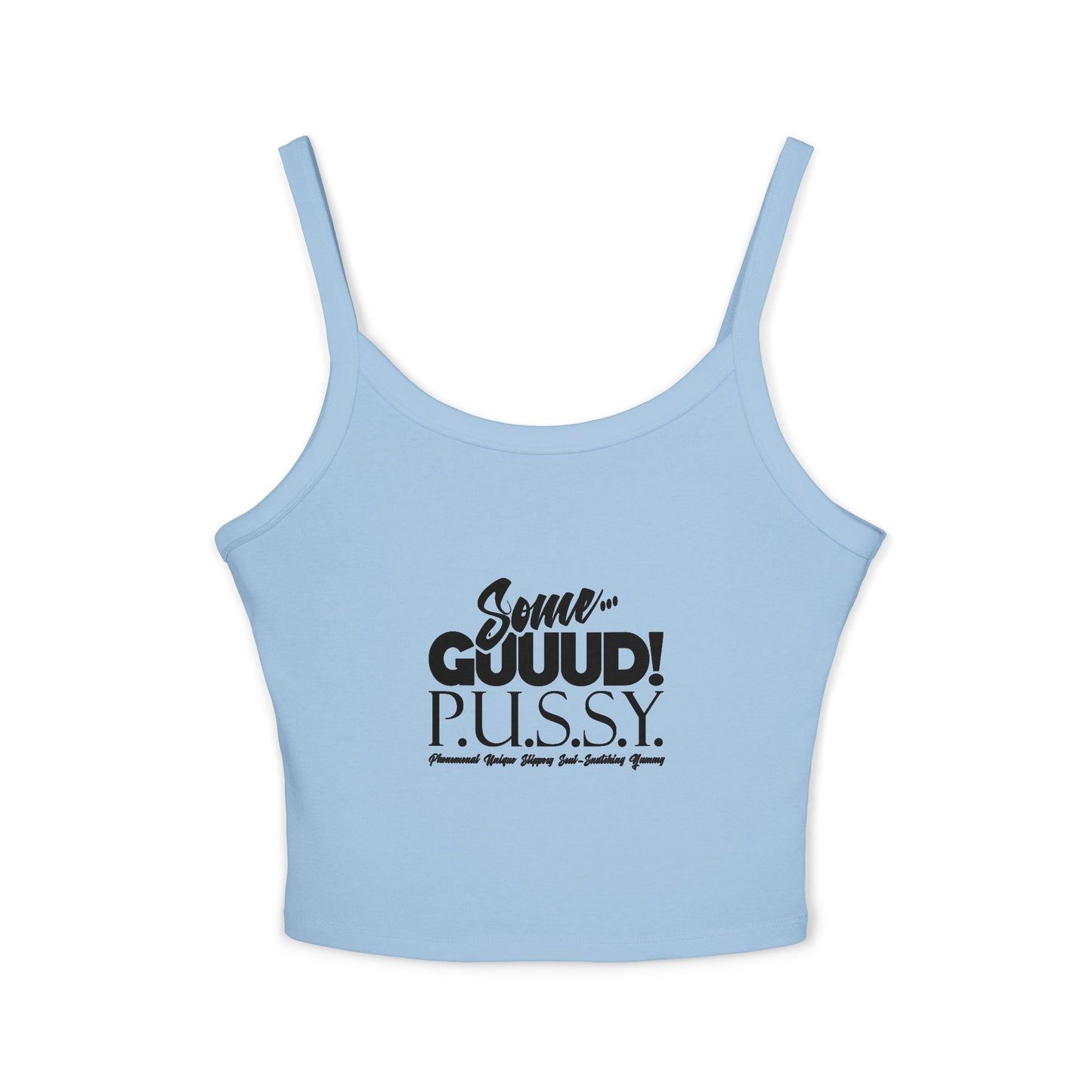 GUUD P.U.S.S.Y. Fun Graphic Tank Top for Women - Summer Style, Casual Wear, Trendy Spaghetti Strap