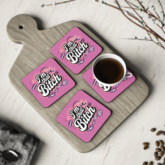 Coaster - "I'm That Bitch" Funny Pink Cork Drink Coaster, Sassy Gift for Friends & Bachelorette