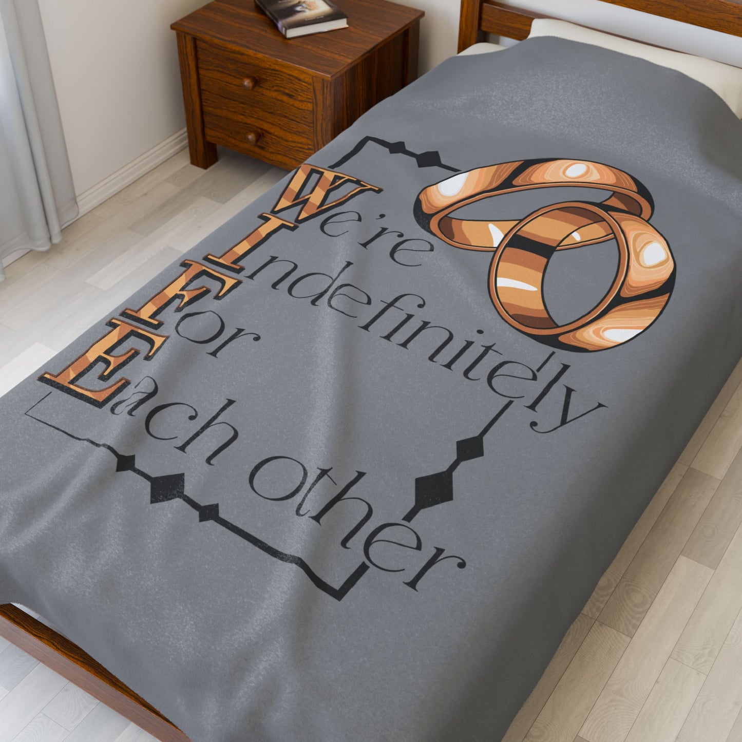 W.I.F.E. Couples Velveteen Plush Blanket, Wedding Gift, Anniversary Present, Home Decor, Soft Throw for Newlyweds