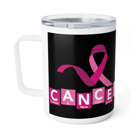 C.A.N.C.E.R. (Create A New Cure Everyone Receives)Breast Cancer Awareness Insulated Coffee Mug, Stylish Travel Mug for Survivors, Support Gift for Her, Inspirational Quotes, Fundraiser Mug
