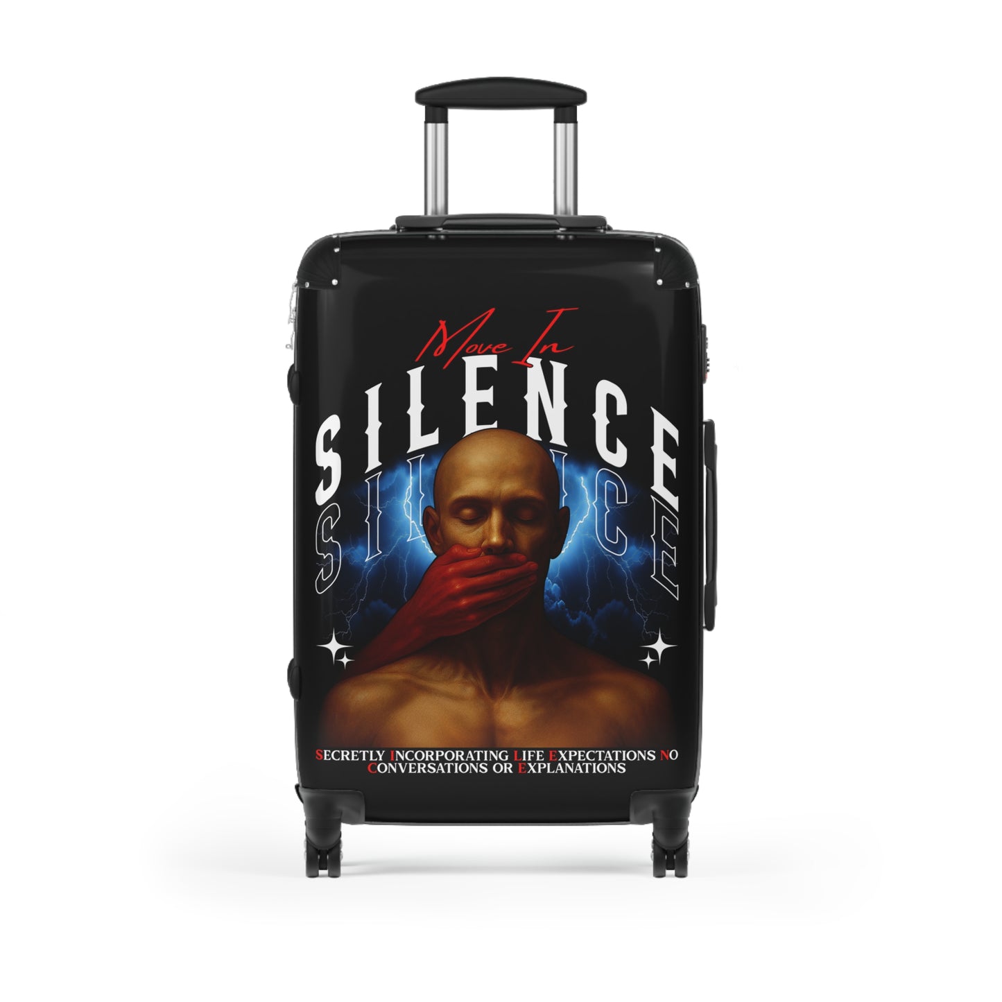 Move In S.I.L.E.N.C.E. Travel Suitcase with Artistic Design, Unique Luggage for Stylish Travelers