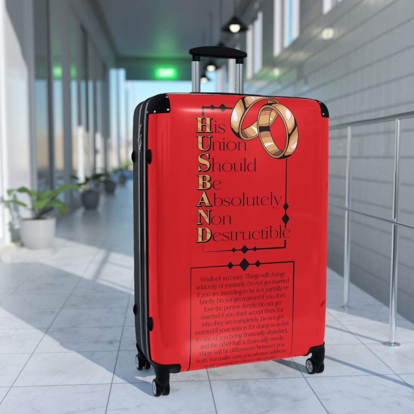 H.U.S.B.A.N.D. Durable Travel Suitcase for Couples, Wedding Gift, Unique Honeymoon Luggage, Personalized Travel Gear, Romantic Vacation Bag