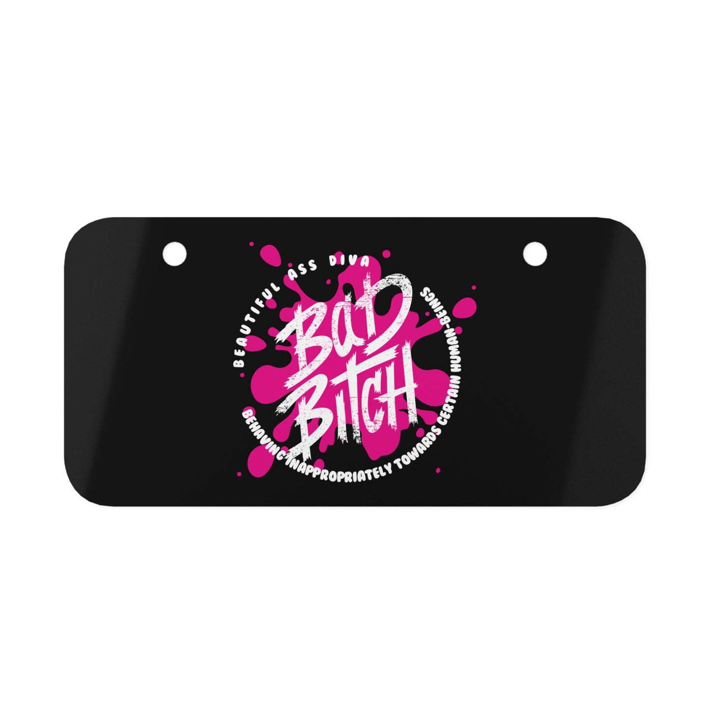 Mini License Plate – Bold Pink “Bad Bitch” Graphic Accessory