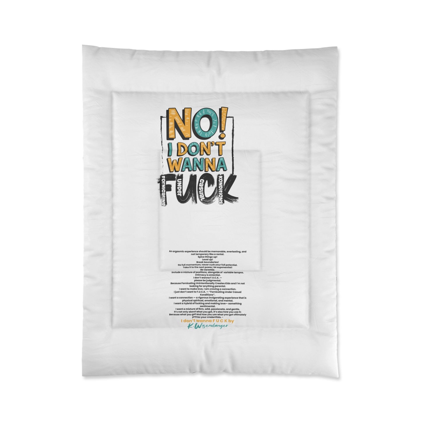 NO! I Dont Wanna F.U.C.K. Funny Quote Comforter, , Quirky Couch Throw, Relaxing Sleep Blanket