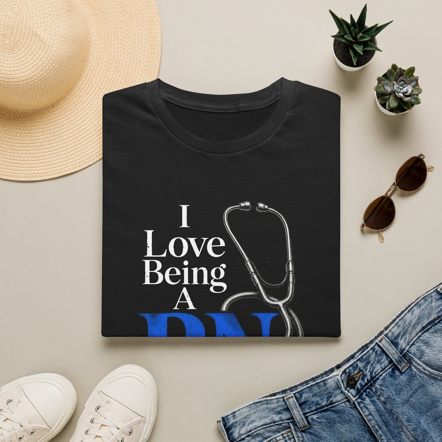 RN Stethoscope T‑Shirt — "I Love Being A RN" Real Nurturer Nurse Tee