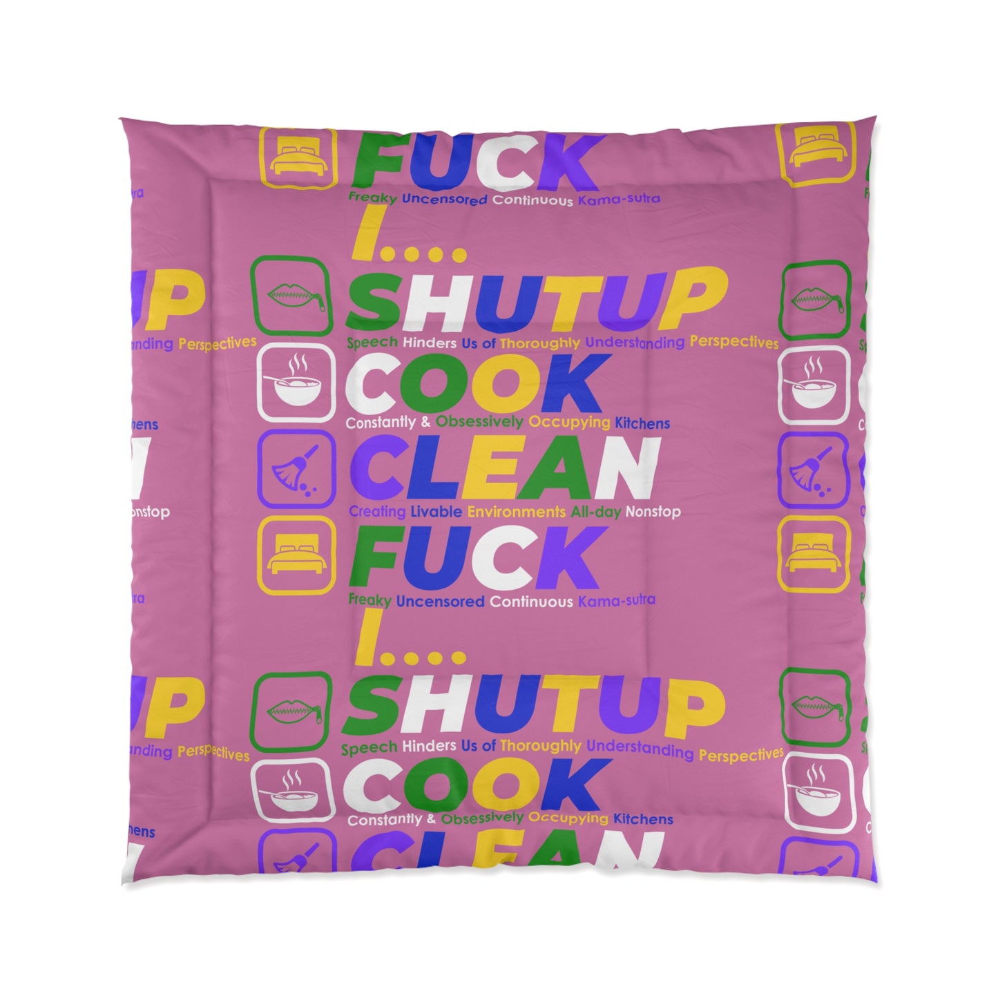 SHUT UP COOK CLEAN FUCK Comforter, Fun Bedding, Bedroom Decor, Unique Gift, Quirky Home Accessory, Holiday Present, Relaxing Atmosphere