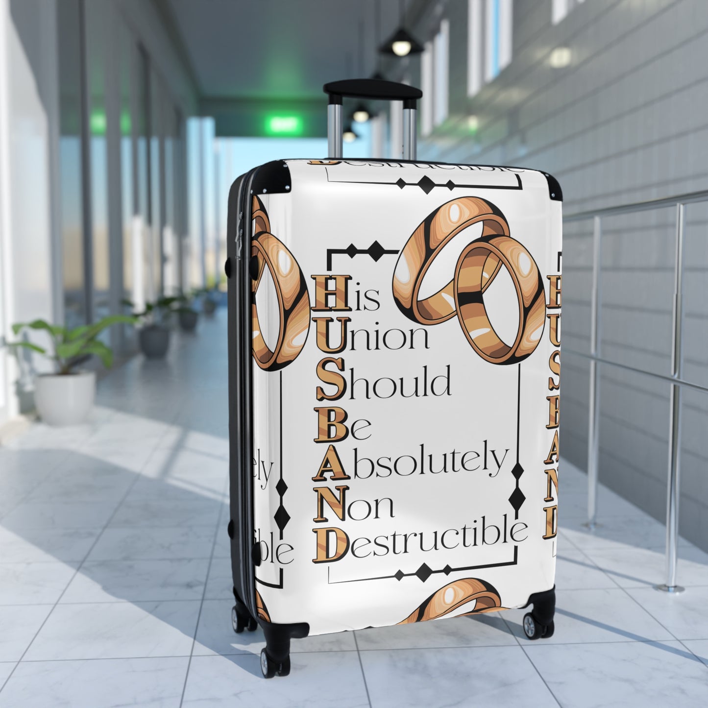 H.U.S.B.A.N.D.Personalized Travel Suitcase with Inspirational Wedding Design - Perfect for Newlyweds, Honeymoon, Anniversary Gifts, Wedding Travel