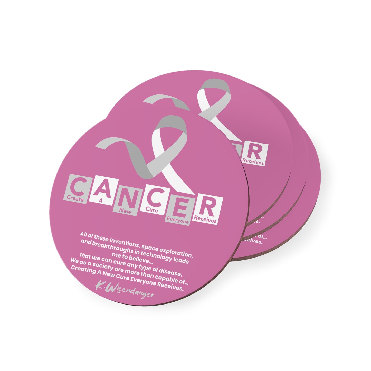 Breast C.A.N.C.E.R. Awareness Coasters — Pink Ribbon Support Drink Coaster (Set)