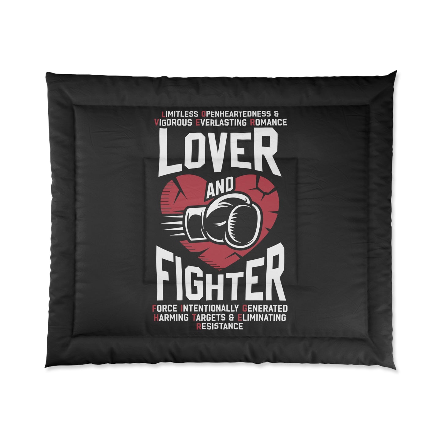 L.O.V.E.R. & F.I.G.H.T.E.R. Comforter | Motivational Bedding, Sports Themed Decor, Gift for Boxing Fans, Home Decor, Man Cave Essentials