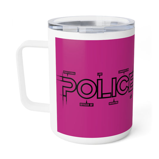 P.O.L.I.C.E. (Professional Officer of Law Improving Communities on Earth) Vibrant Insulated Coffee Mug, Fun Gift for Coffee Lovers, Law Enforcement