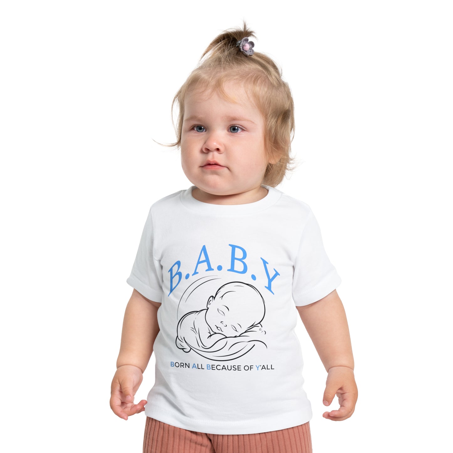 Cute Baby Short Sleeve T-Shirt with 'B.A.B.Y.' (Born All Because of Ya'll) Design - Perfect for Baby Showers, Newborn Gifts, Playdates, Everyday Wear