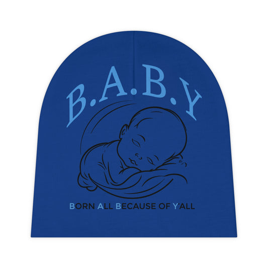 Baby Beanie with B.A.B.Y. (Born All Because of Ya'll) Design | Newborn Gift, Baby Shower, Infant Accessories, Cute Baby Hat, AOP Knitted Beanie