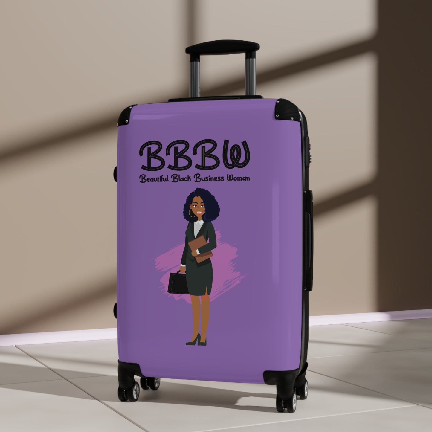 B.B.B.W. Stylish Travel Suitcase for Empowered Women, Personalized Luggage, Business Traveler Bag, Gift for Graduates, Black Woman Pride