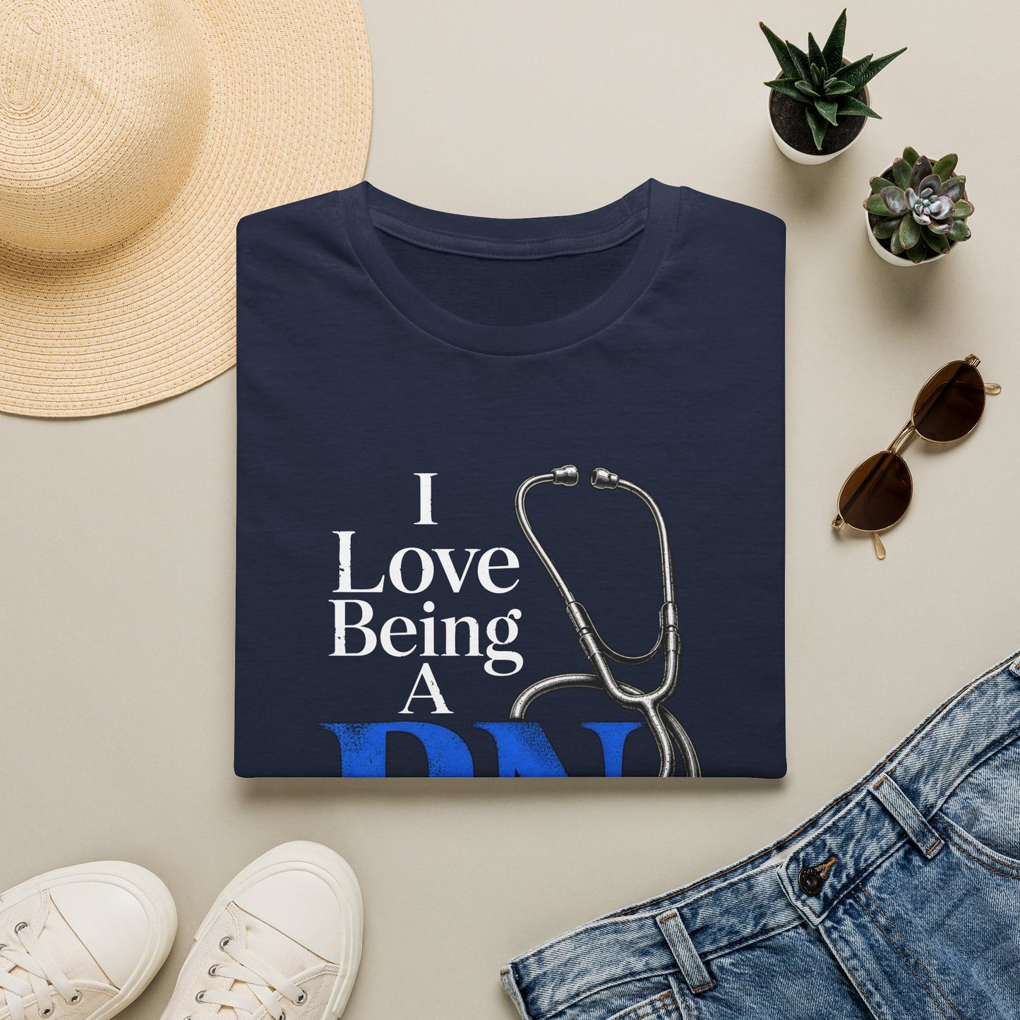 RN Stethoscope T‑Shirt — "I Love Being A RN" Real Nurturer Nurse Tee