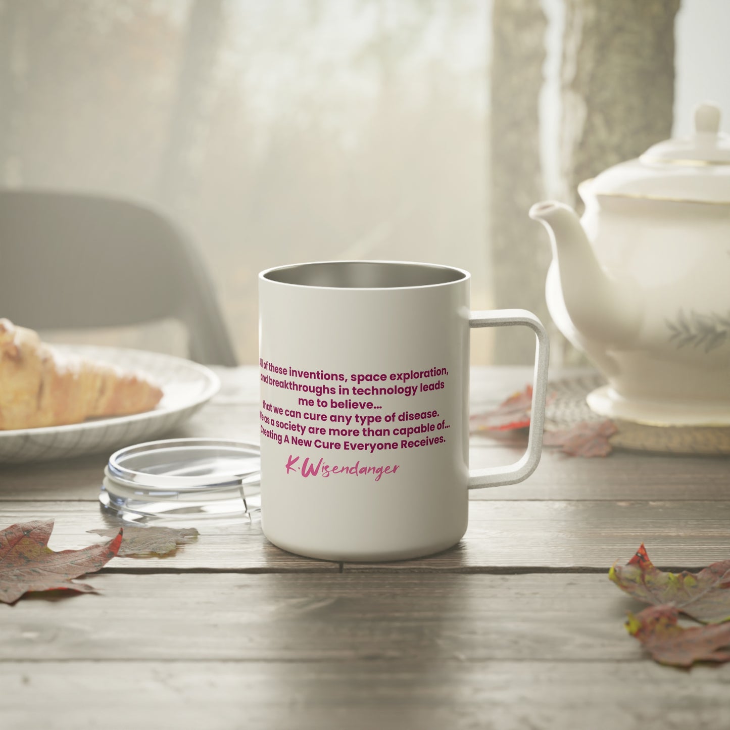 Inspirational Insulated Coffee Mug, Gift for Cancer Awareness, Pink Ribbon, Motivational Quotes, Tea Mug, Encouragement