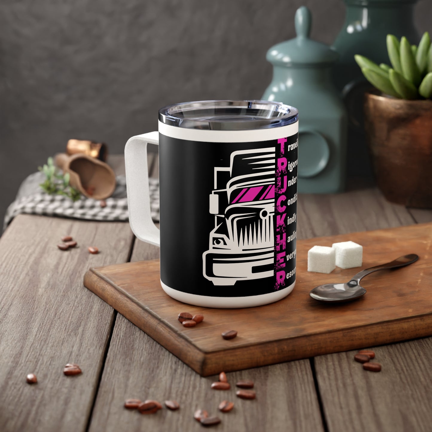TruckHer Insulated Coffee Mug, 10oz - Perfect Gift for Female Truck Drivers, Unique Coffee Cup, Durable Insulated Drinkware