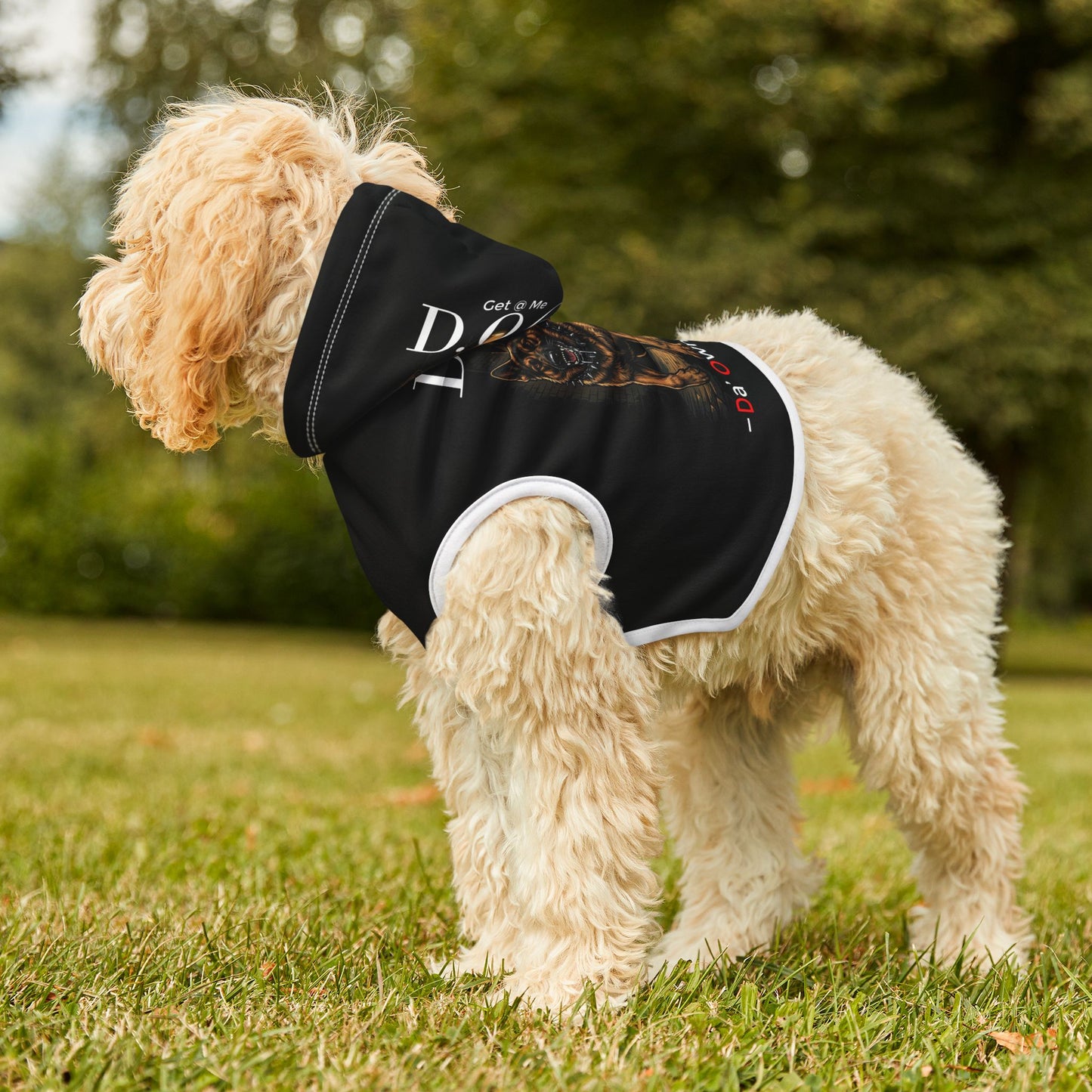 "Get at Me D.O.G." Guard Dog Graphic Hoodie for Dogs