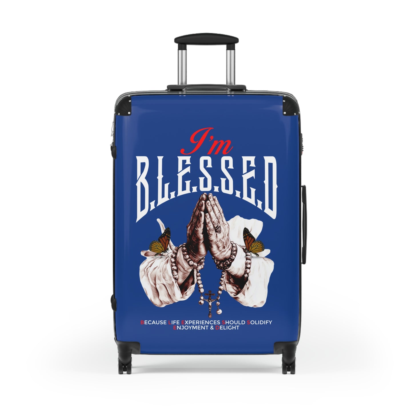 Blessed Travel Suitcase, Inspirational Luggage, Prayer Hand Design, Perfect Gift for Travelers, Positive Vibes, Vacation Essentials
