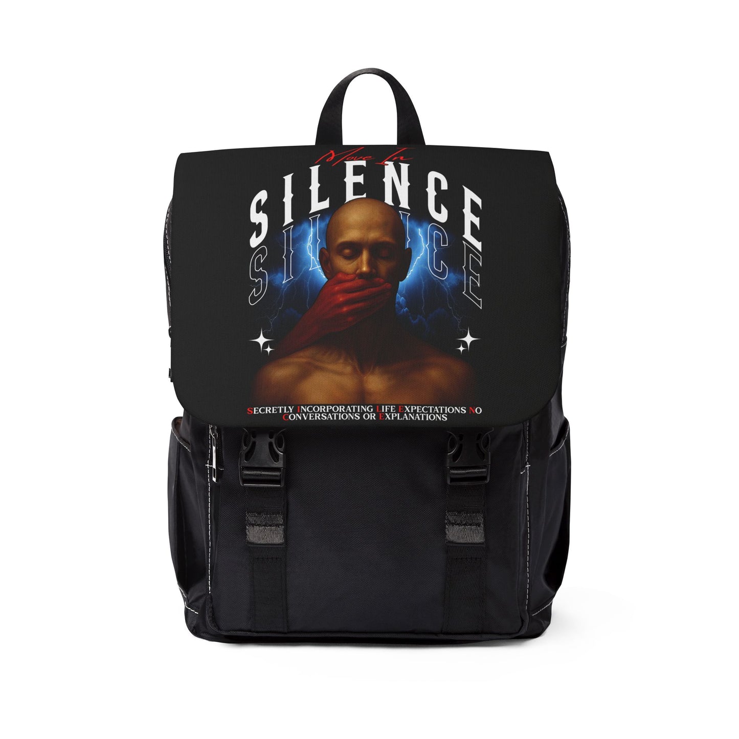 Move In S.I.L.E.N.C.E. Urban Art Unisex Casual Shoulder Backpack, Trendy Bag for Travel, School, Gym, Eco-Friendly Backpack, Gifts for Him or Her