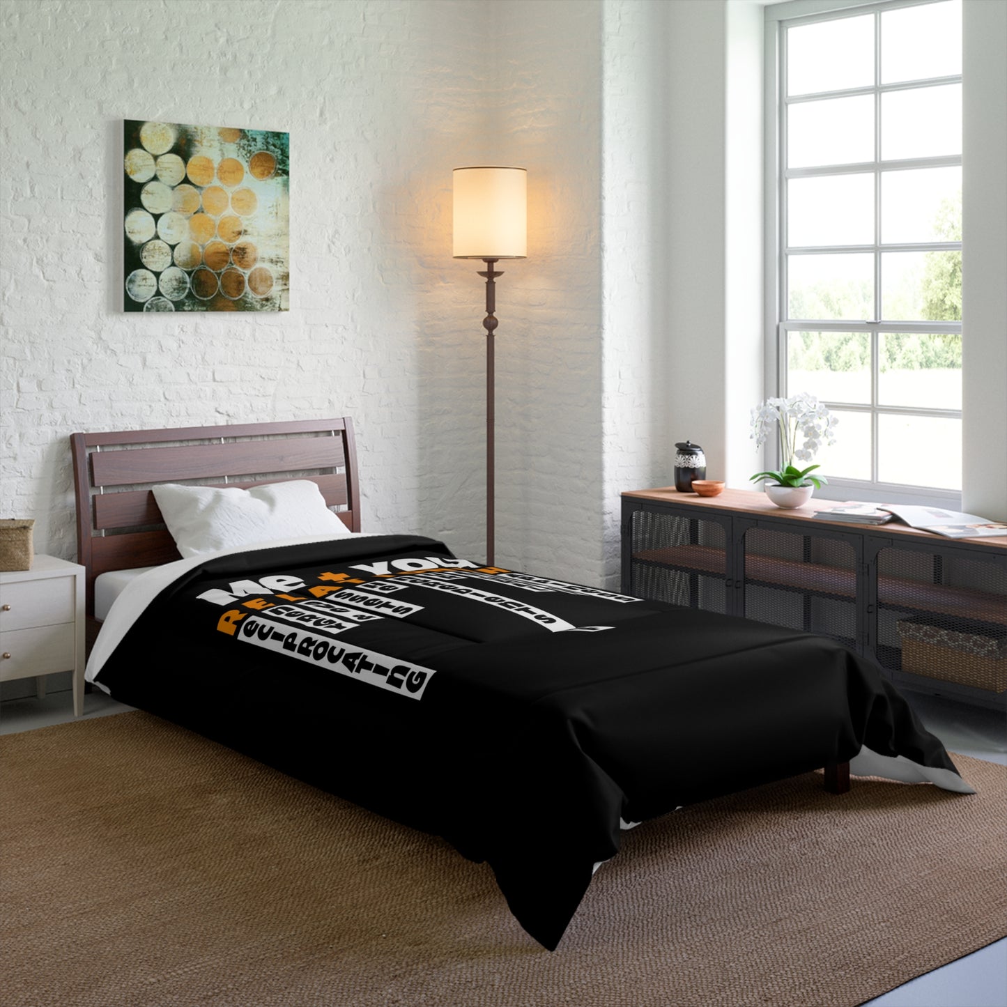 Cozy Relationship Comforter, Black Comforter for Couples, Love Themed Bedding, Valentine’s Day Gift, Romantic Bedroom Decor