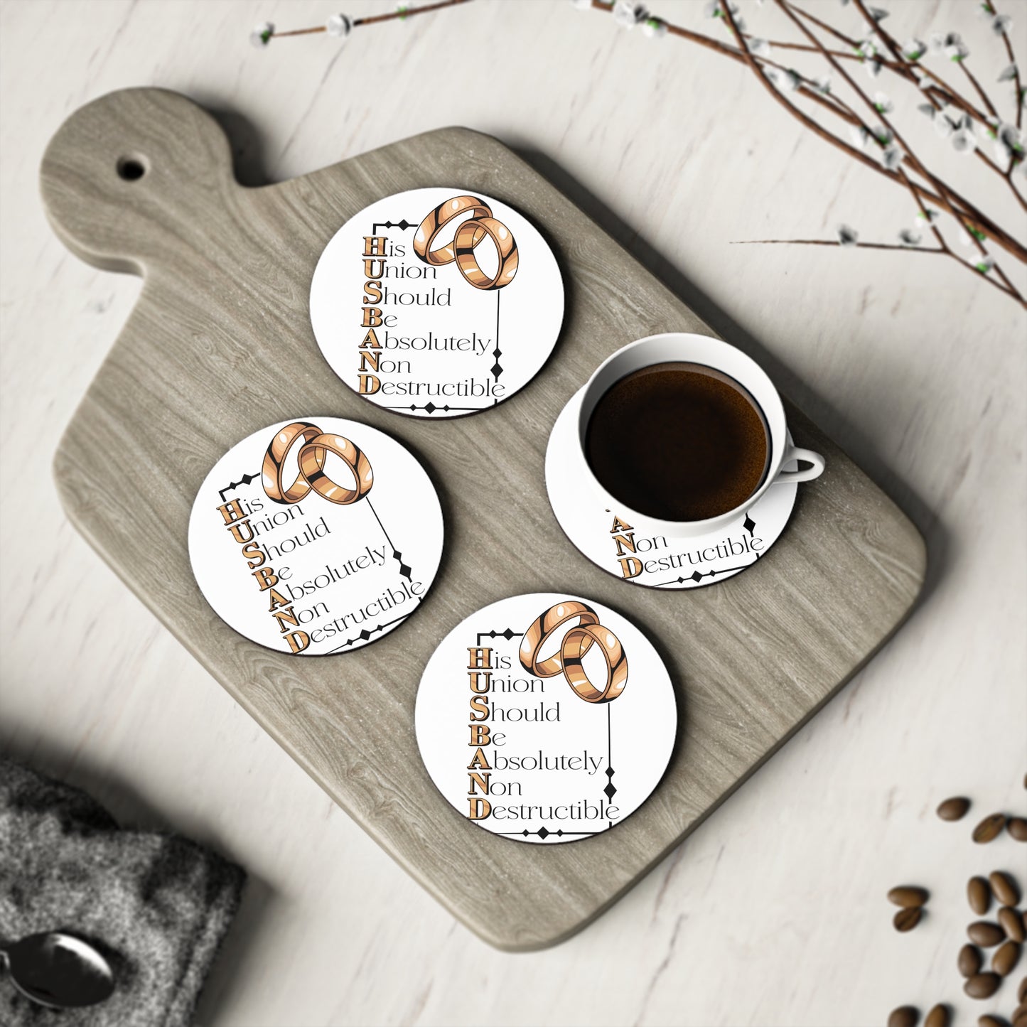 Marriage Coasters – "His Union Should Be Absolutely Non Destructible" Wedding Ring Drink Coaster