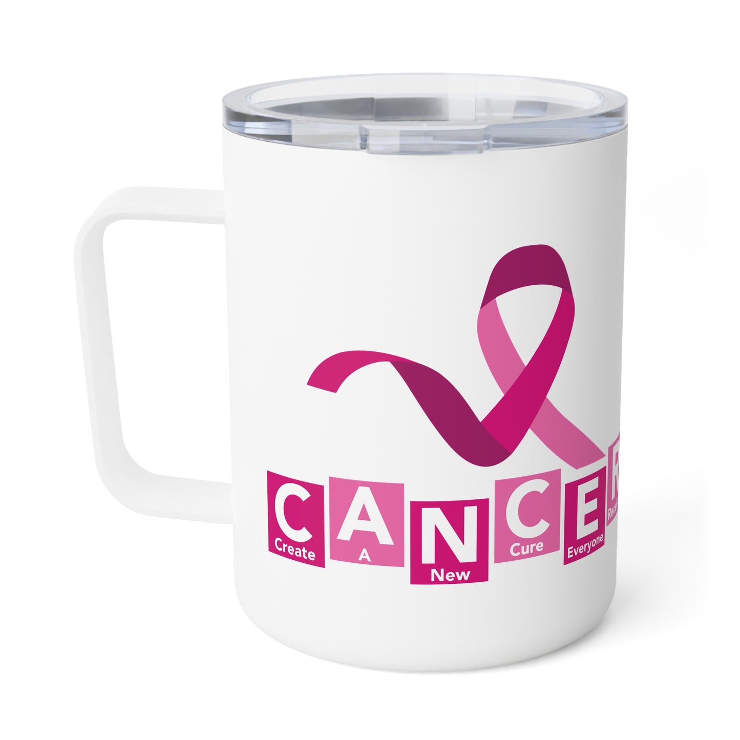 Inspirational Insulated Coffee Mug, Gift for Cancer Awareness, Pink Ribbon, Motivational Quotes, Tea Mug, Encouragement
