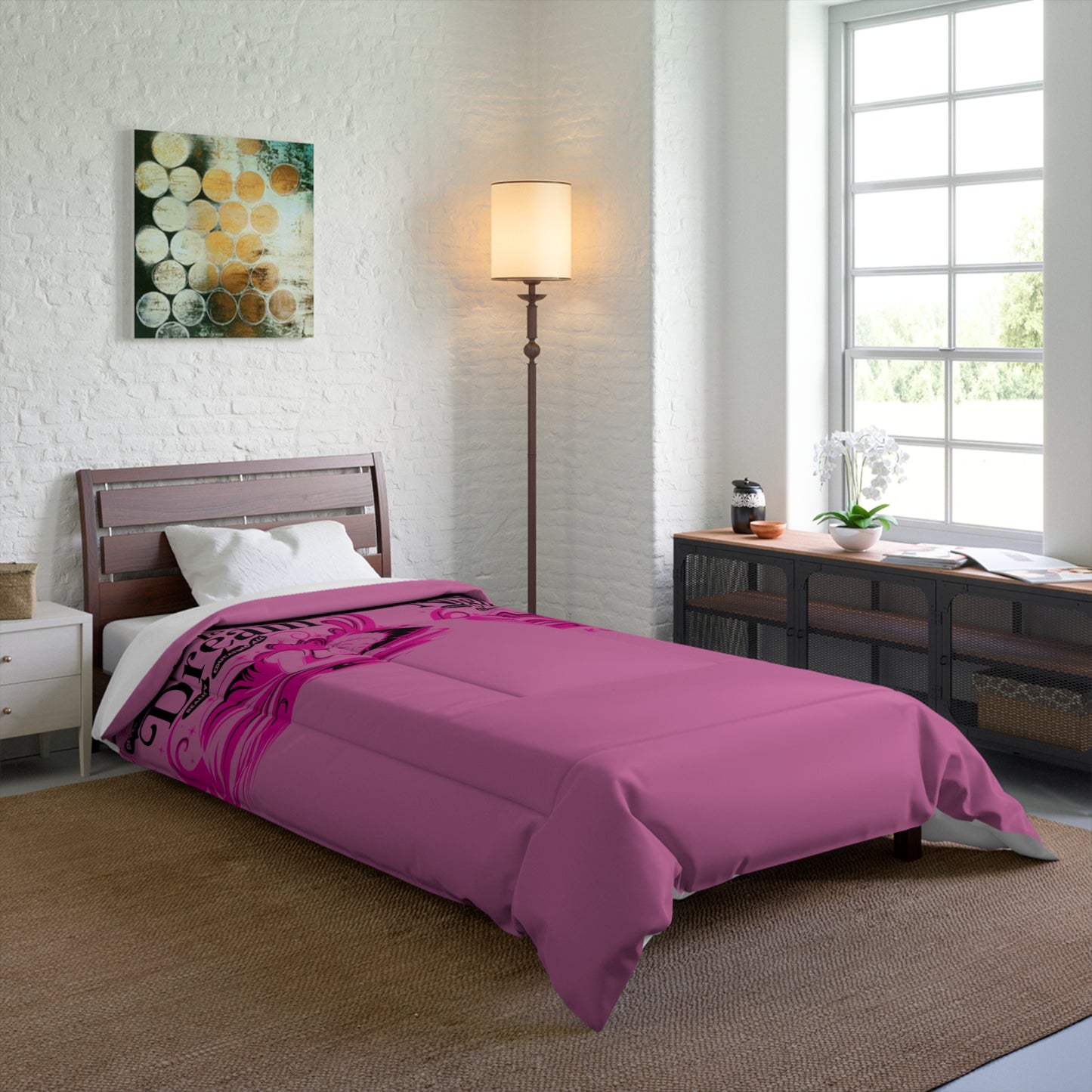 Life Is A Dream Comforter | Pink Bedspread, Cozy Bedding, Home Decor, Gift for Dreamers, Bedroom Makeover