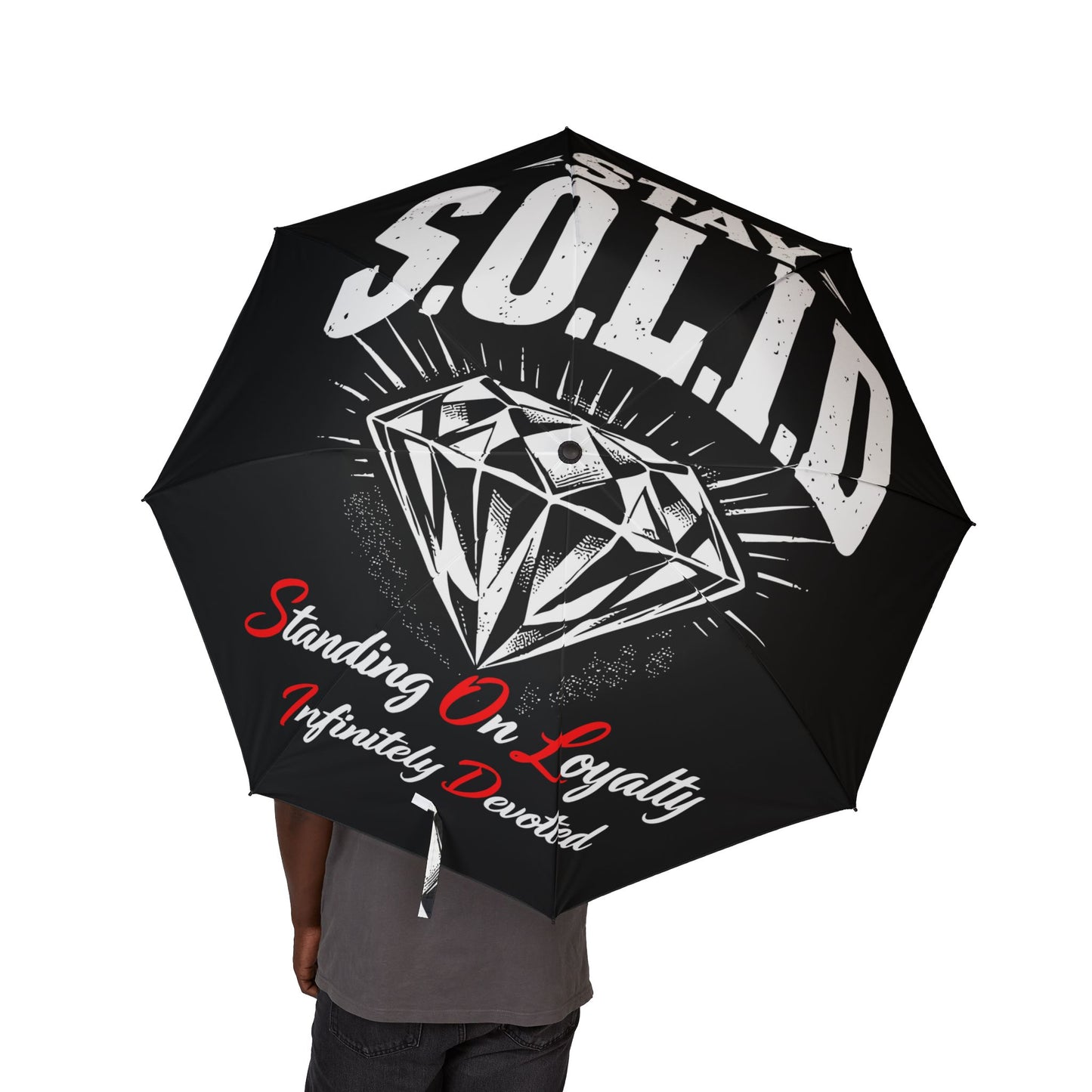 Foldable Umbrella — 'Stay Solid' Diamond Graphic Compact Rain Umbrella